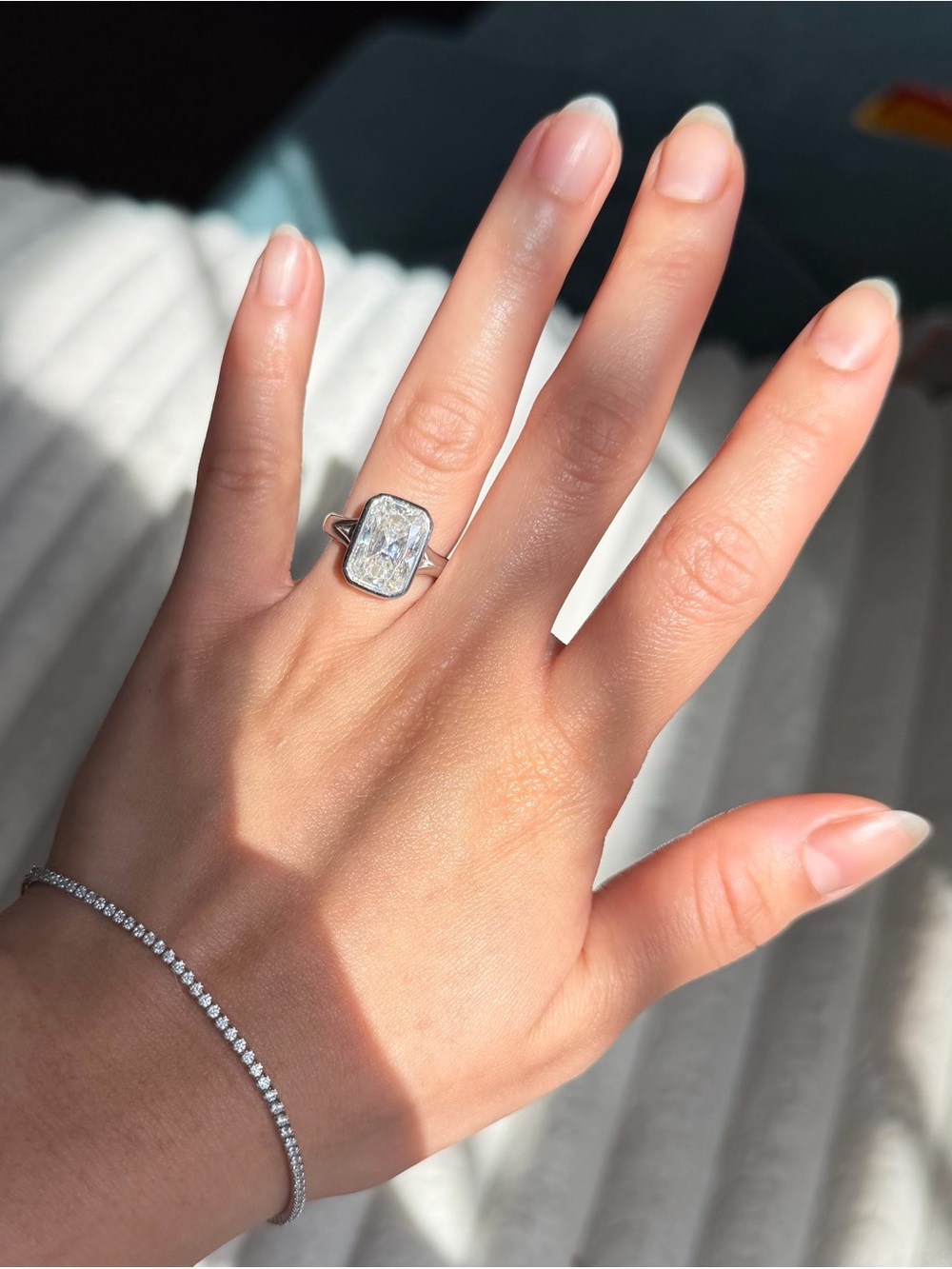 Radiant Cut Moissanite Solitaire Ring — 4.50ct, Sterling Silver (size 5)